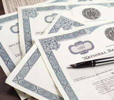 Images of bond certificates. Link to Gifts of Appreciated Securities.