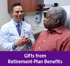 Rollover image of a doctor with a patient. Link  to Gifts of Retirement Plans.